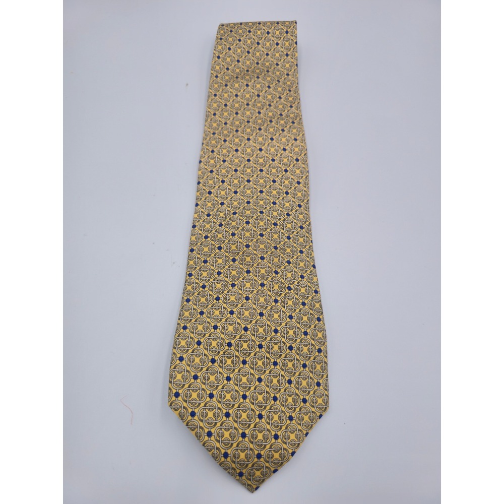 Fendi Cravatte Silk Tie Yellow Blue Geometric Link Pattern Made in Italy Mens